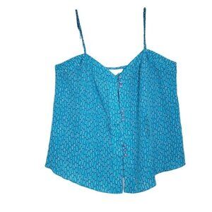 BCBGeneration Y2K Blue Button Front Printed Tank Top Women's Size Large